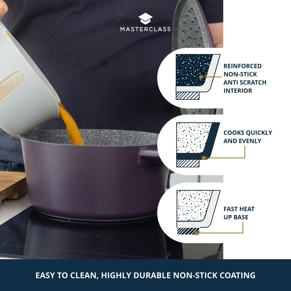 MasterClass Purple Cast Aluminium Casserole Dish, 20cm, 2.5L