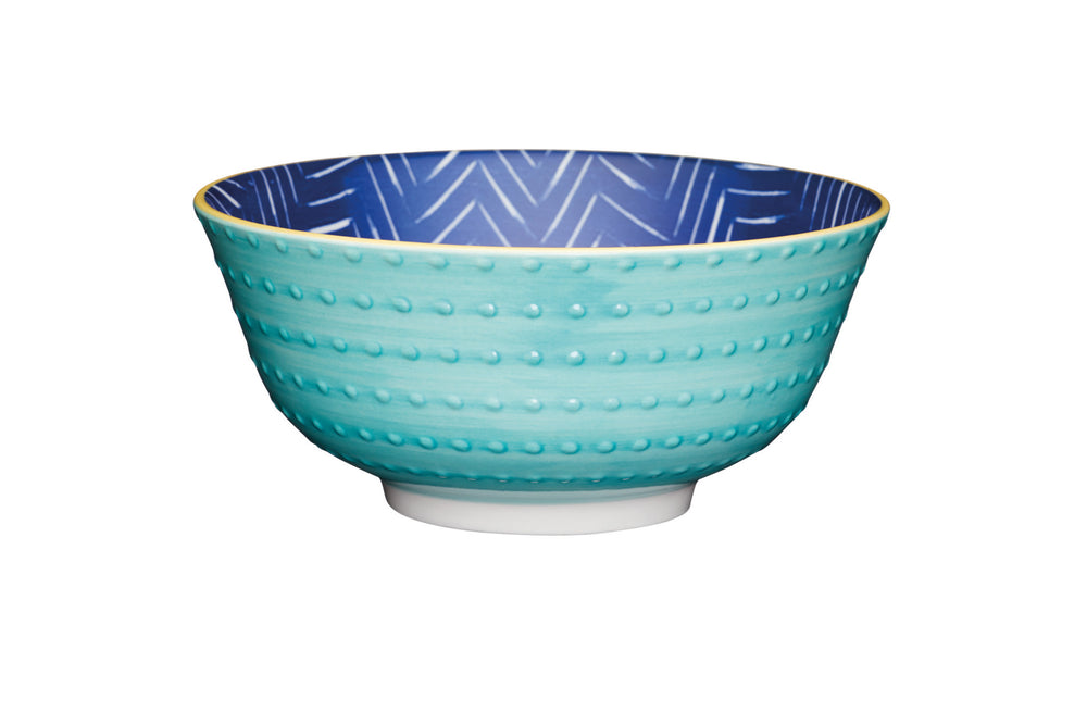 KitchenCraft Contrasting Blue Chevron and Spotty Ceramic Bowl, 16cm image 1