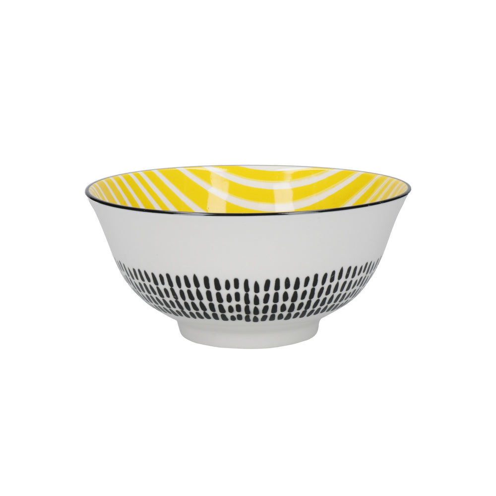 KitchenCraft Patterned Cereal Bowl Set in Gift Box, Ceramic, 'Monochrome' Designs, 15cm, 4 Pieces
