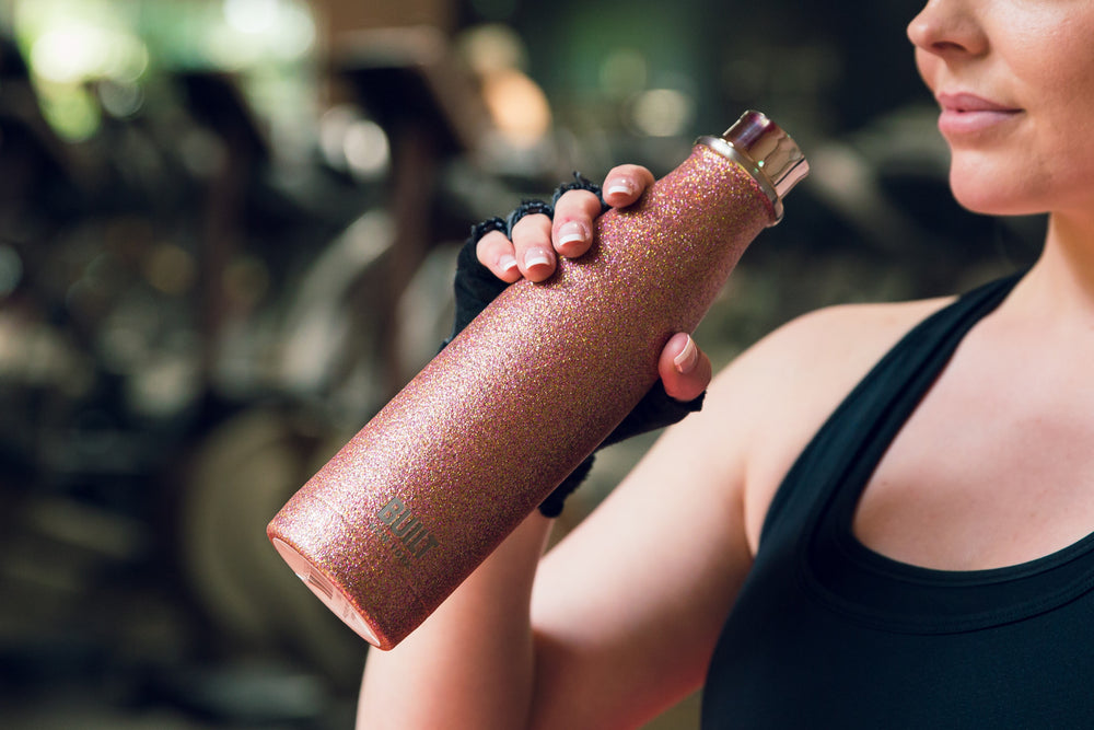 BUILT 500ml Double Walled Stainless Steel Water Bottle Rose Gold Glitter