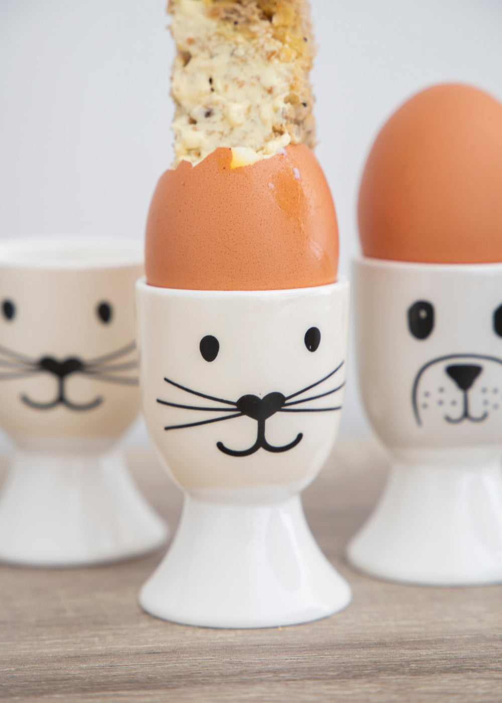KitchenCraft Cat and Dog Egg Cup Set - Porcelain, 4 Pieces