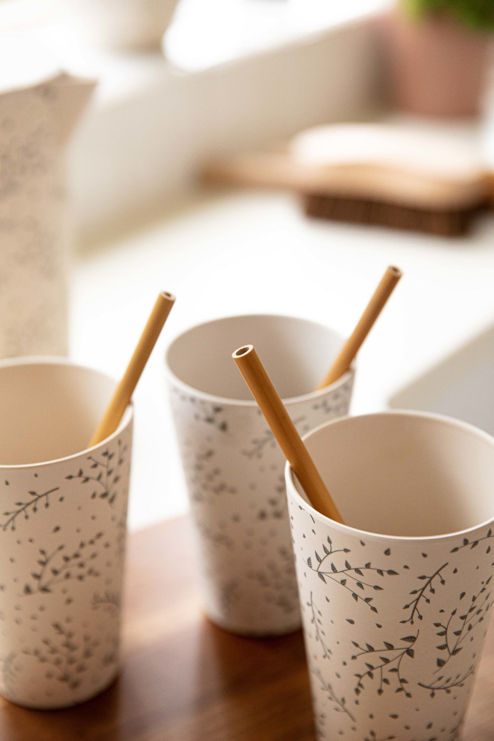 Natural Elements Reusable Straws, 10 Piece Bamboo Straw Set with Cleaning Brush, 19cm