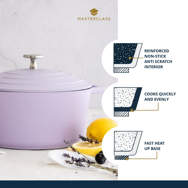 MasterClass Lavender Cast Aluminium Casserole Dish with Lid, 5L image 8