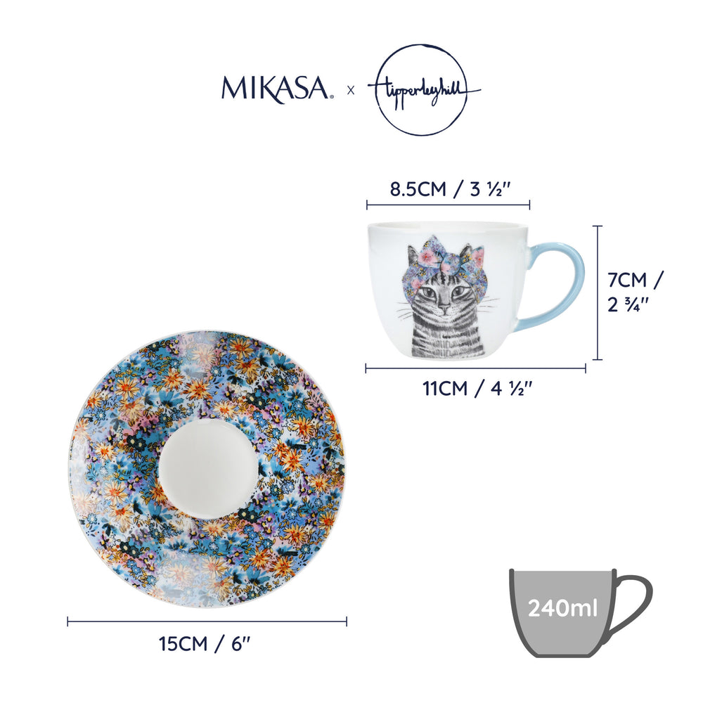 Mikasa x Tipperleyhill Teacups and Saucers, Set of 2, 240ml