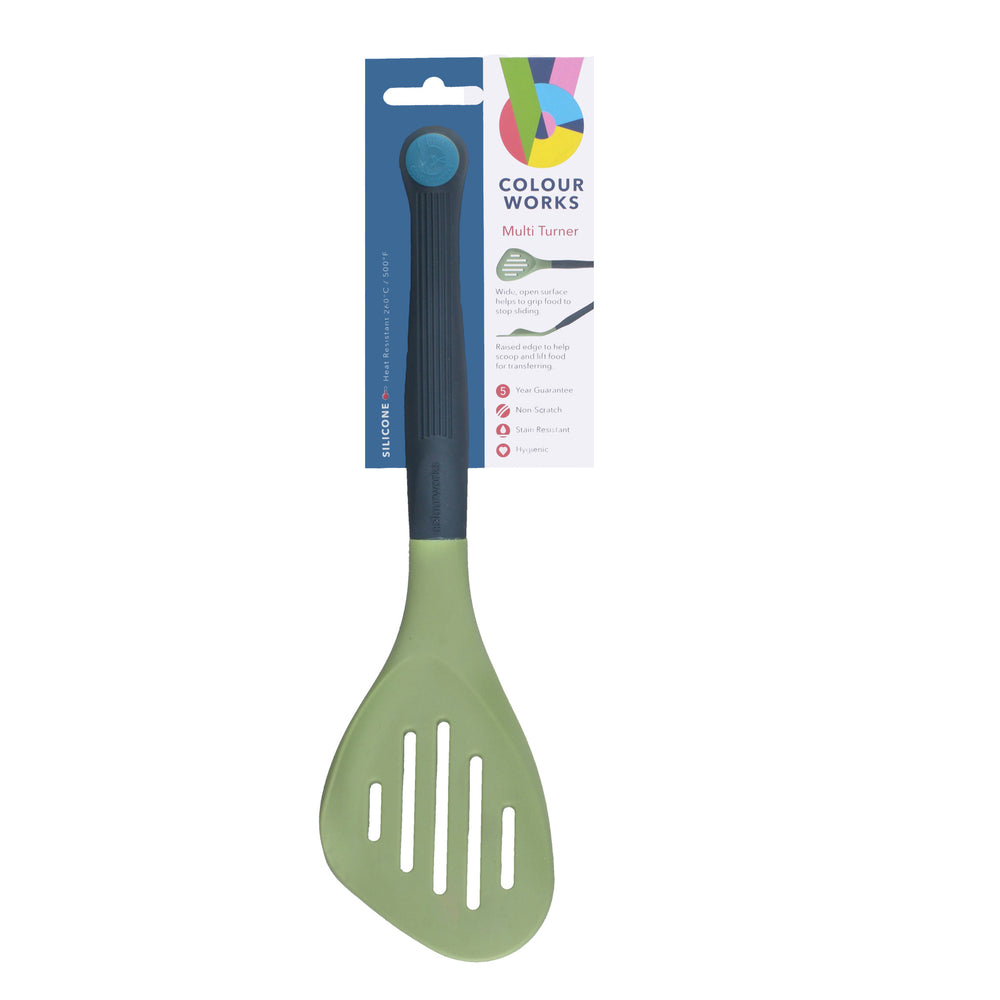 Colourworks Classics Green Long Handled Silicone Slotted Food Turner