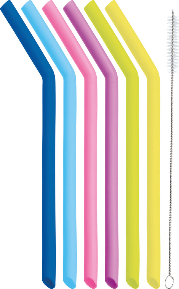 KitchenCraft Set of Six Silicone Straws with Cleaning Brush image 3
