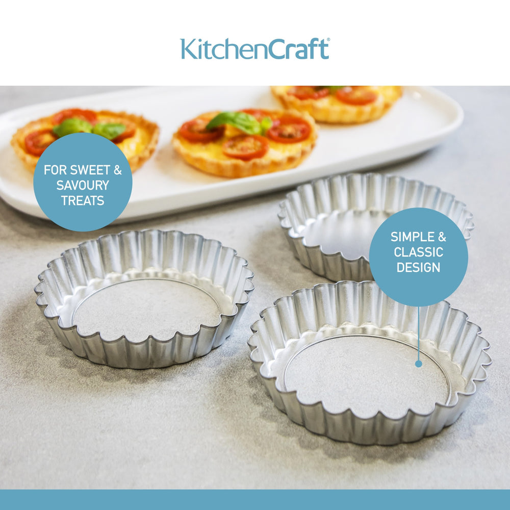 KitchenCraft Loose Base Tart Tins, Set of 6, 10cm
