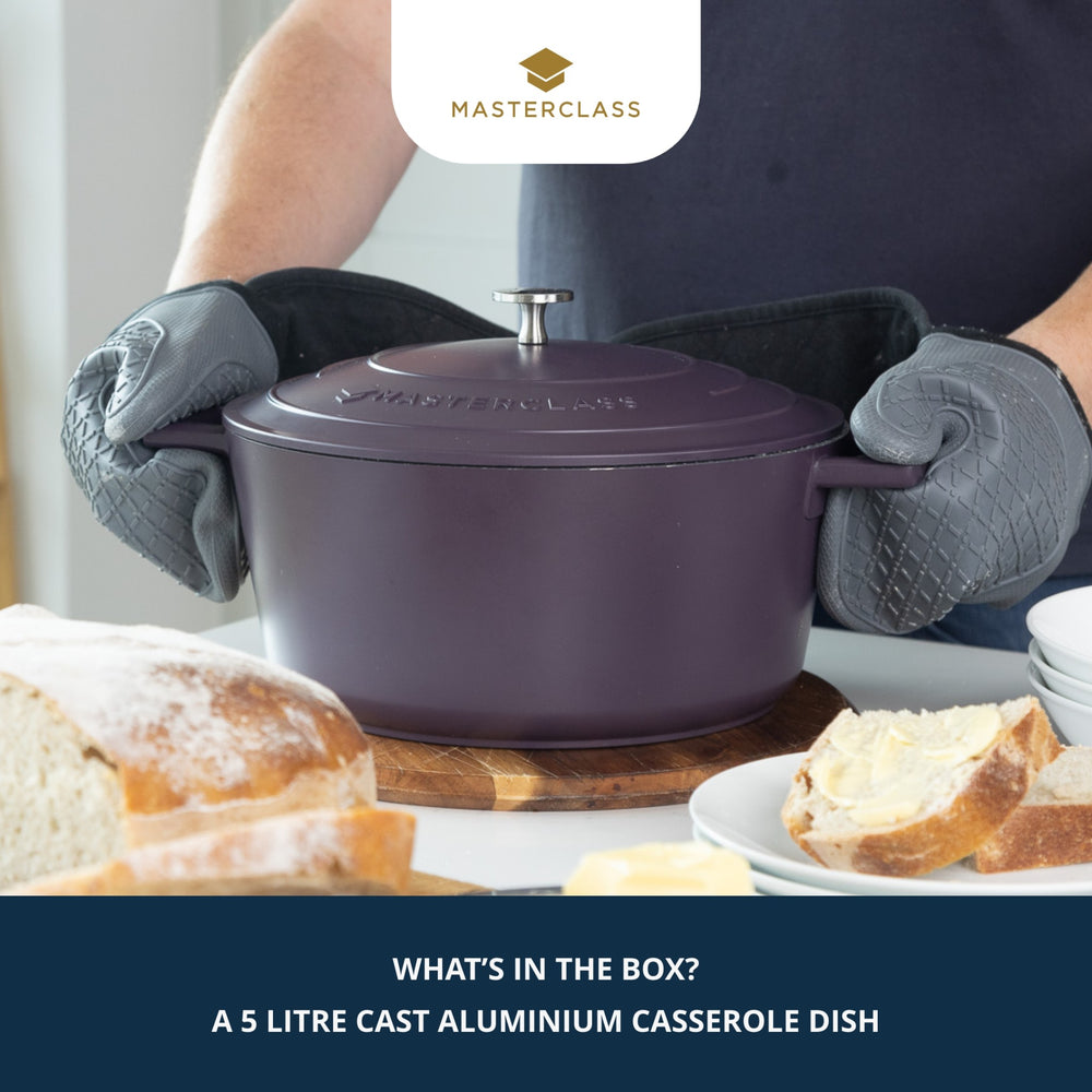 MasterClass Purple Cast Aluminium Casserole Dish, 28cm, 5L