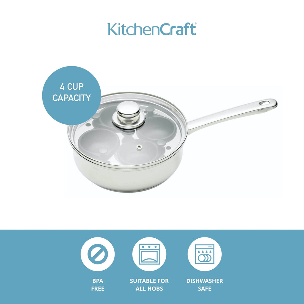 KitchenCraft Stainless Steel Four Hole Egg Poacher