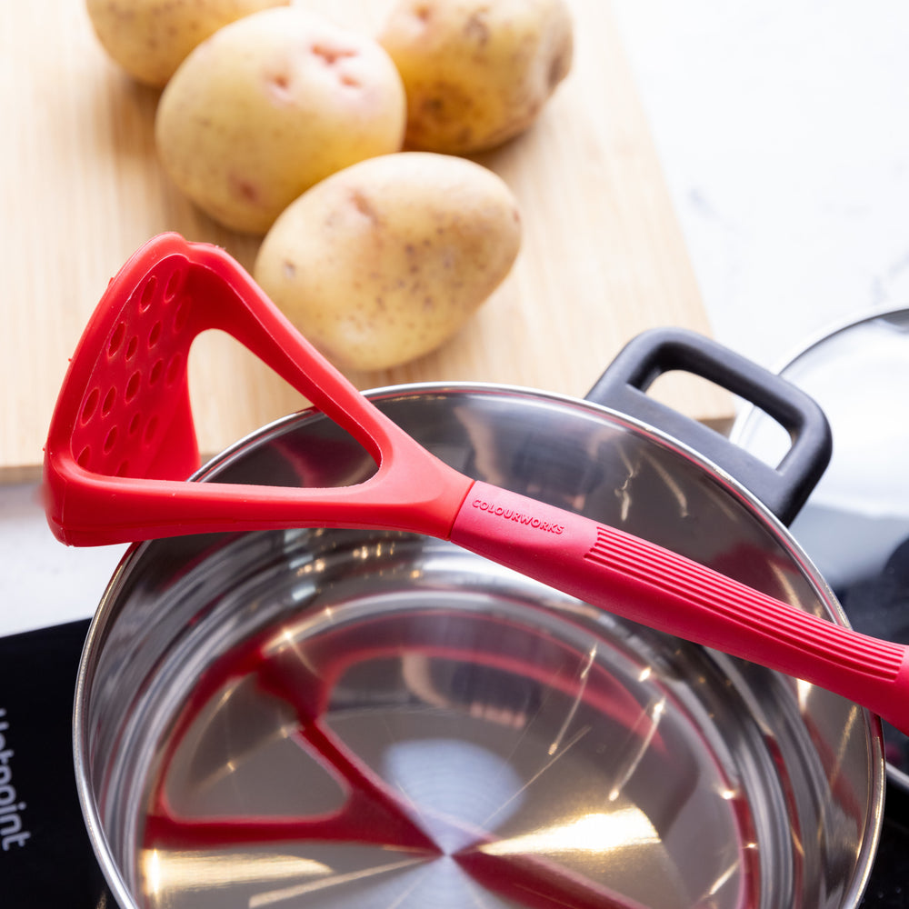 Colourworks Red Silicone Potato Masher with Built-In Scoop