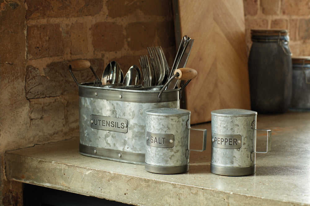 Industrial Kitchen Galvanised Metal Salt Dispenser Pot