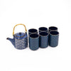 7pc Porcelain Tea Set with 540mlTeapot with Bamboo Handle and 6x Indigo Blue Cups - Satori image 1
