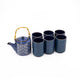 7pc Porcelain Tea Set with 540mlTeapot with Bamboo Handle and 6x Indigo Blue Cups - Satori