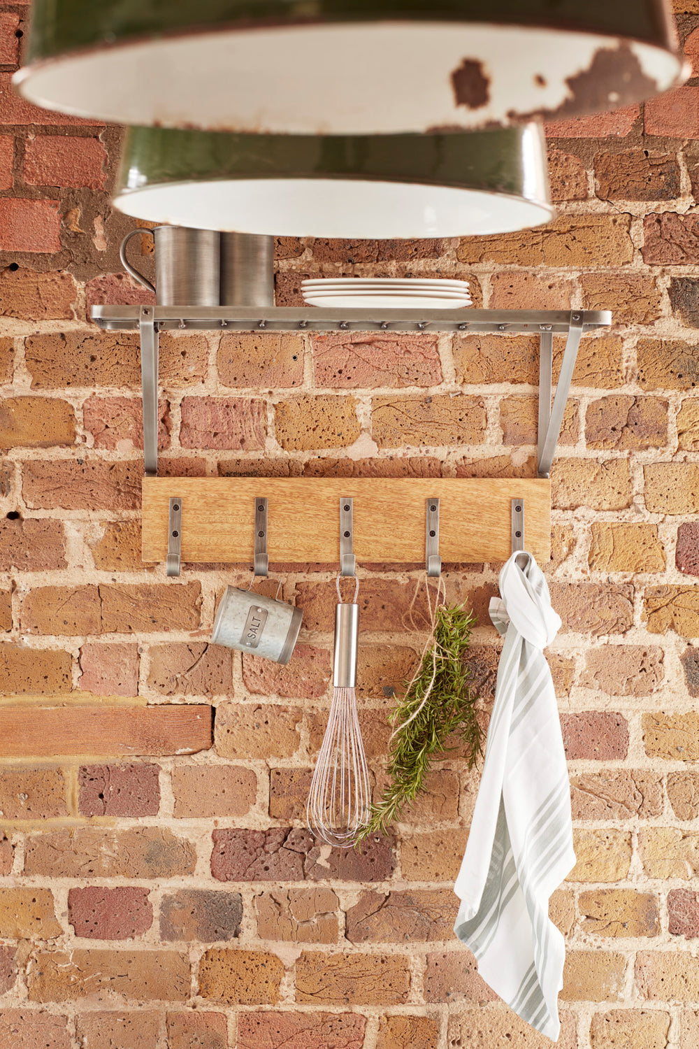 Industrial Kitchen Wall-Mounted Shelf with Hooks