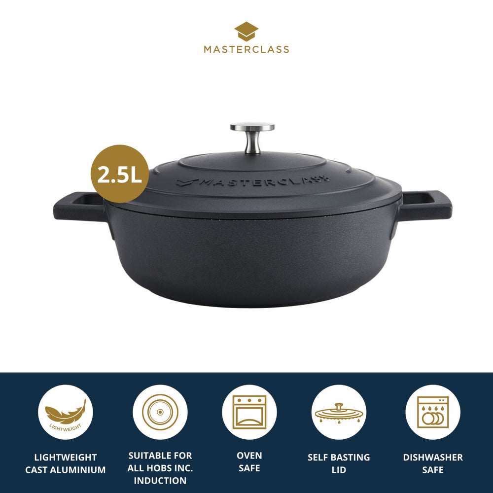 MasterClass Black Shallow Cast Aluminium Casserole Dish, 2.5L