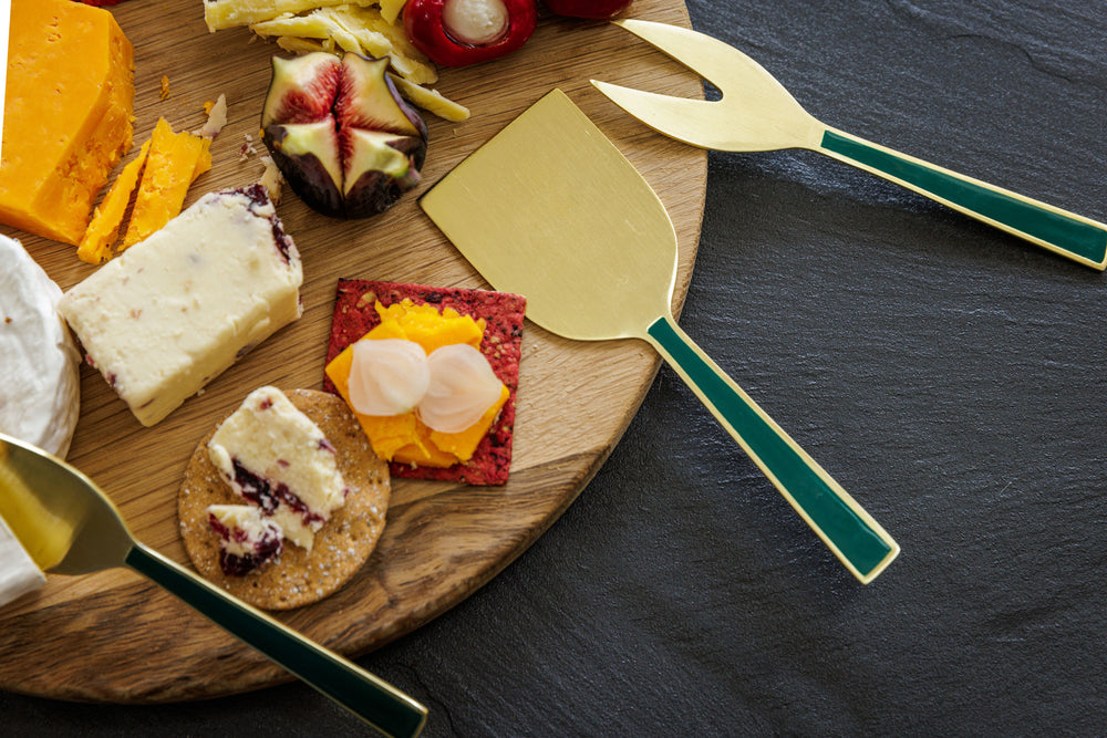 Artesà Cheese Knife Set - Green and Gold, 3 Pieces