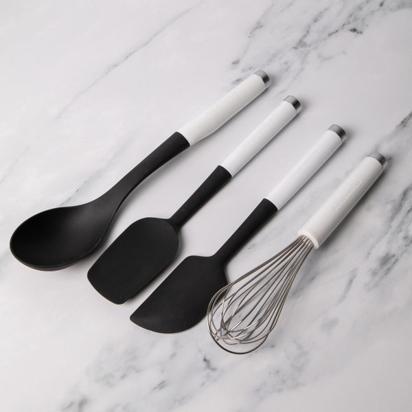 4pc White Classic Utensil Set with Scraper Spatula, Spoon Spatula, Whisk & Basting Spoon image 2