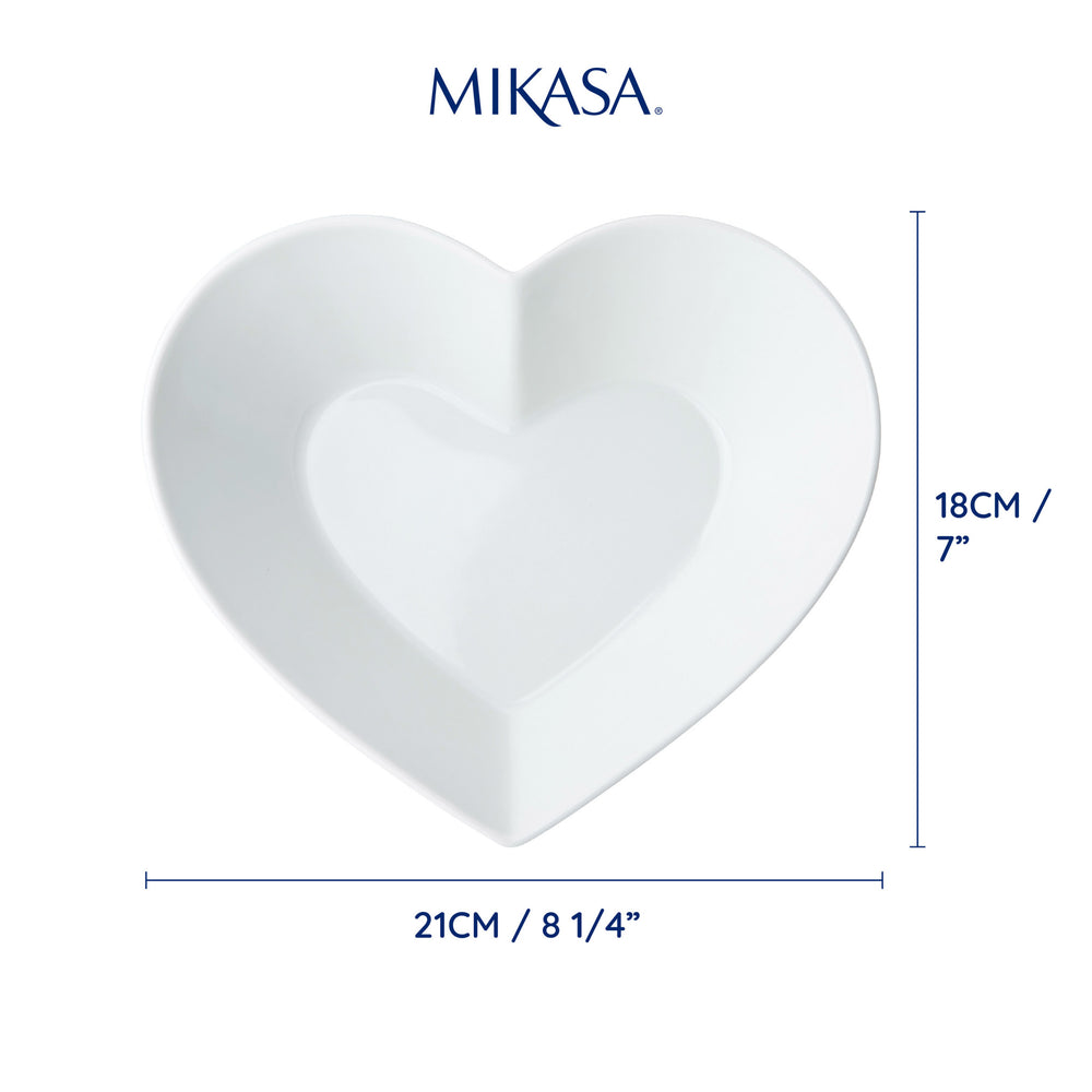 Mikasa Chalk Large Heart Porcelain Serving Bowl, 21cm, White