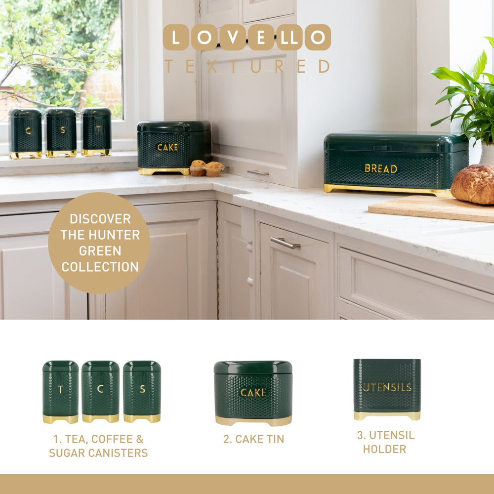 KitchenCraft Lovello Textured Large Bread Bin - Hunter Green