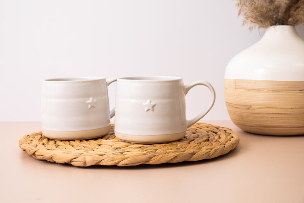 Mikasa Farmhouse Star Stoneware Mugs, Set of 2, 380ml, White