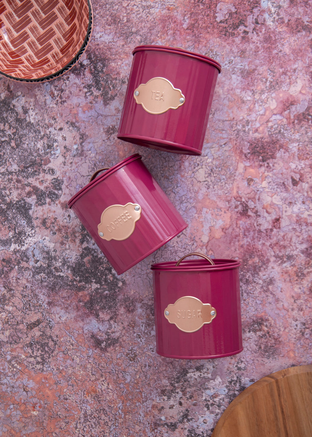 KitchenCraft Tea, Coffee and Sugar Canisters - 1 L, Burgundy, Set of 3