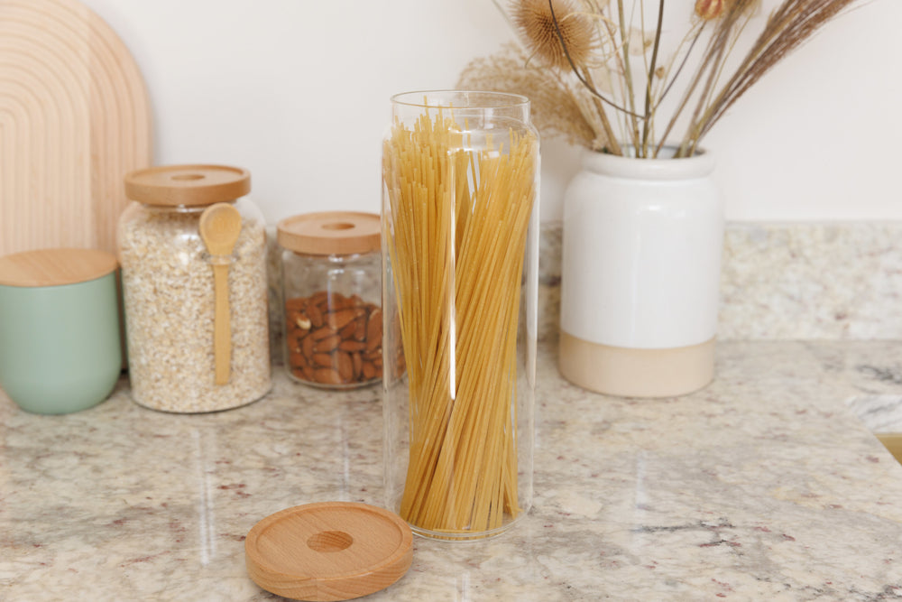 KitchenCraft Idilica Glass Storage Jar with Beechwood Lid, 1300ml