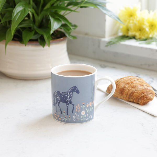 Set of 4 KitchenCraft Fine Bone China Woodcut Horse 250ml Can Mugs image 2