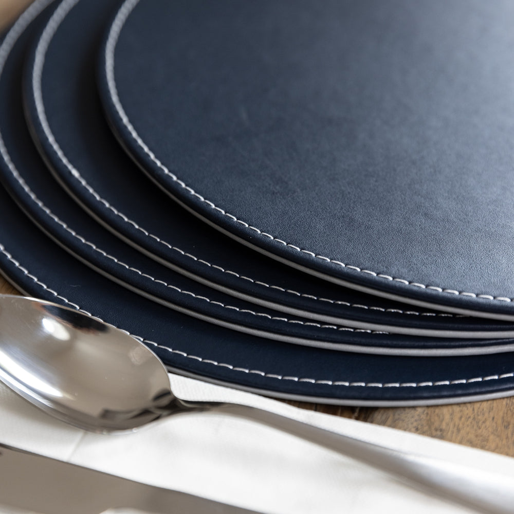 Creative Tops Naturals Premium Pack Of 4 Stitched Edge Faux Leather Placemats Grey