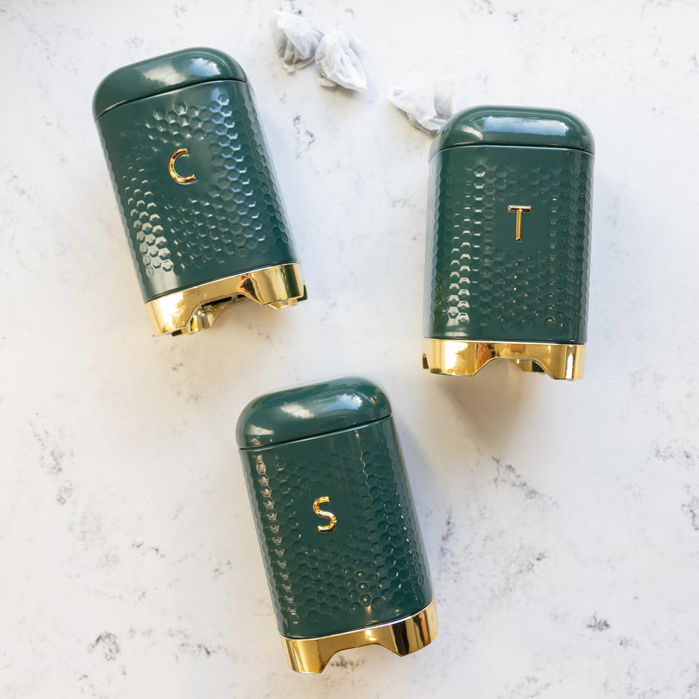 KitchenCraft Lovello Textured Dark Green Tea / Coffee / Sugar Canisters