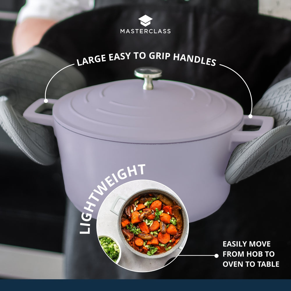 MasterClass Lavender Cast Aluminium Casserole Dish with Lid, 2.5L
