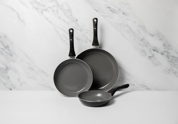 3pc Can-to-Pan Recycled Aluminium & Ceramic Frying Pan Set with 3x Non-Stick Frying Pans Sized 20cm, 24cm and 30cm image 2