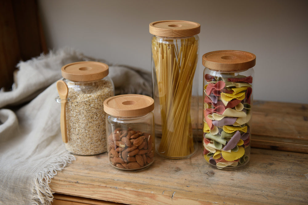 KitchenCraft Idilica Glass Storage Jar with Beechwood Lid, 500ml