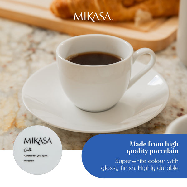Mikasa Chalk Set of 2 Porcelain Espresso Cups and Saucers, 90ml, White image 10