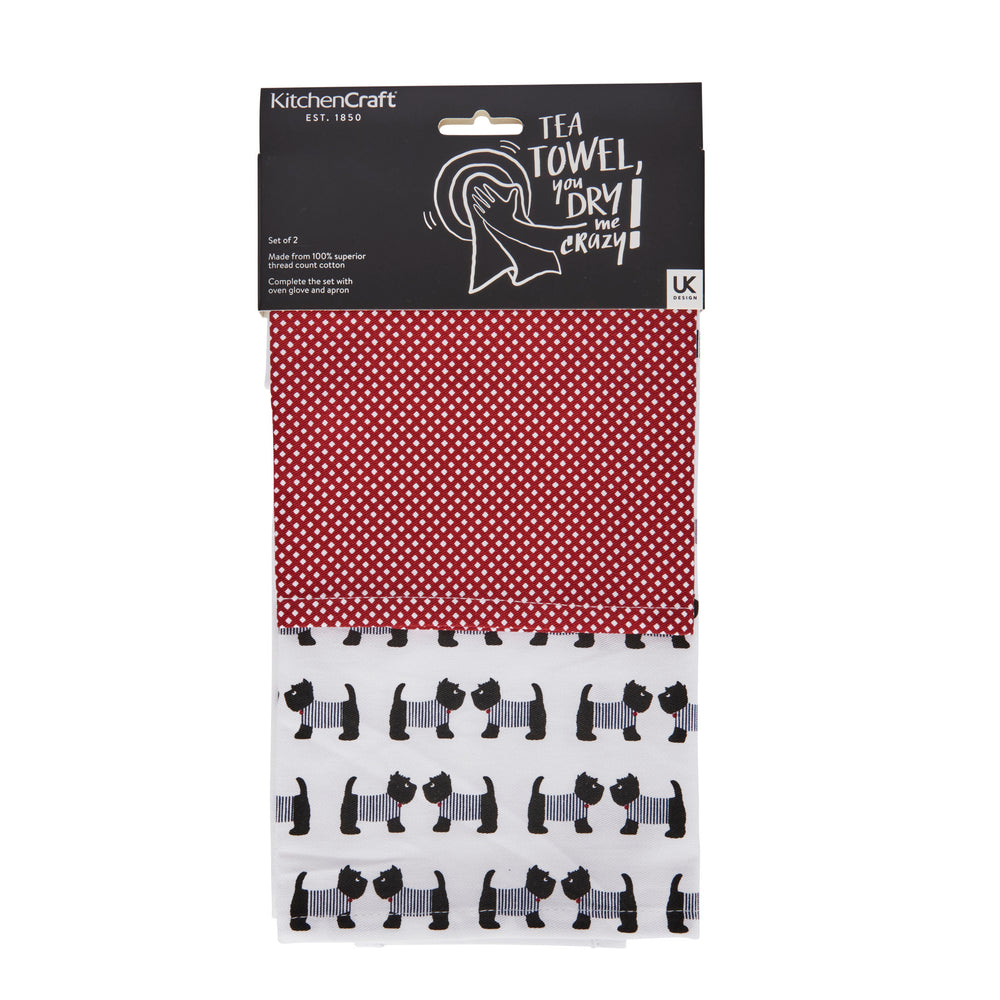 KitchenCraft Set of 2 Westie Tea Towels