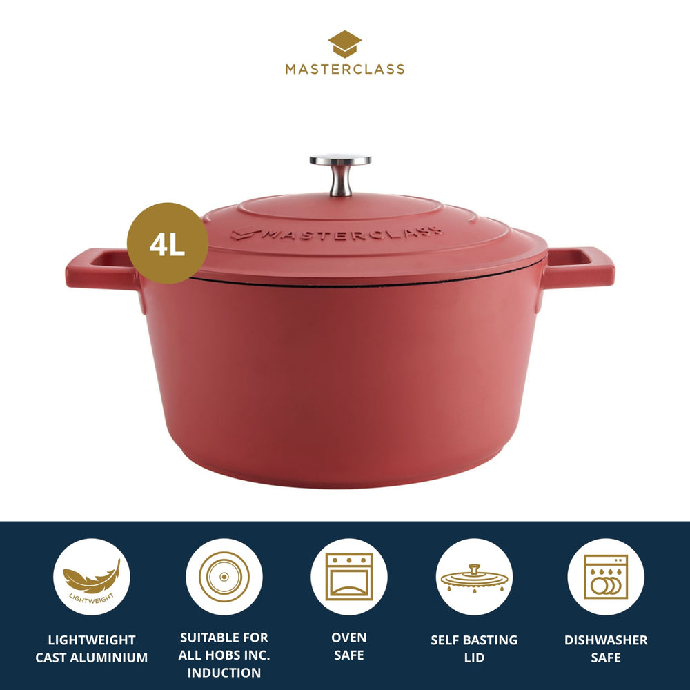 MasterClass Red Cast Aluminium Casserole Dish, 4L