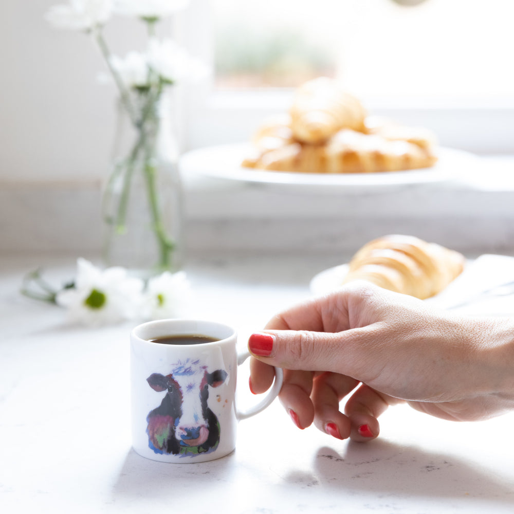 Set of 6 KitchenCraft 80ml Porcelain Watercolour Cow Espresso Cups