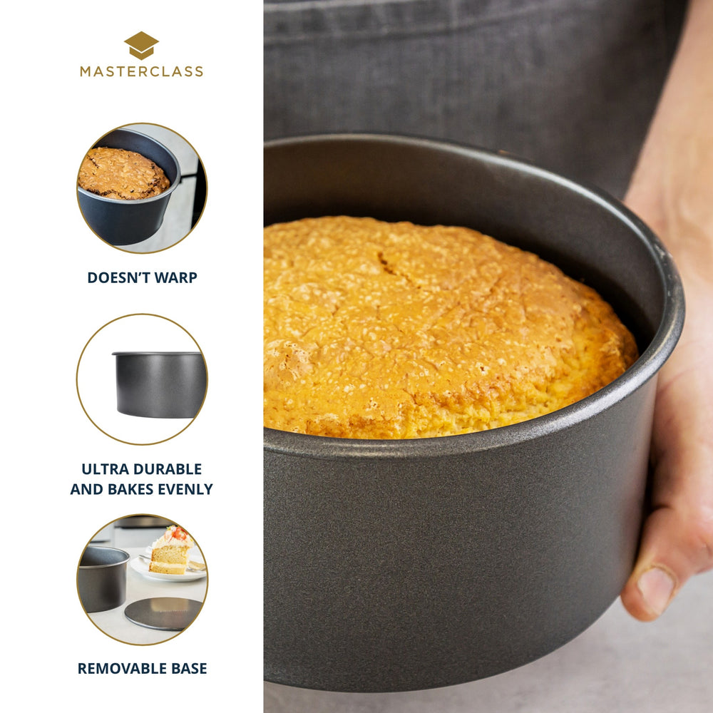 MasterClass Non-Stick Round Loose Base Deep Cake Pan, 18cm