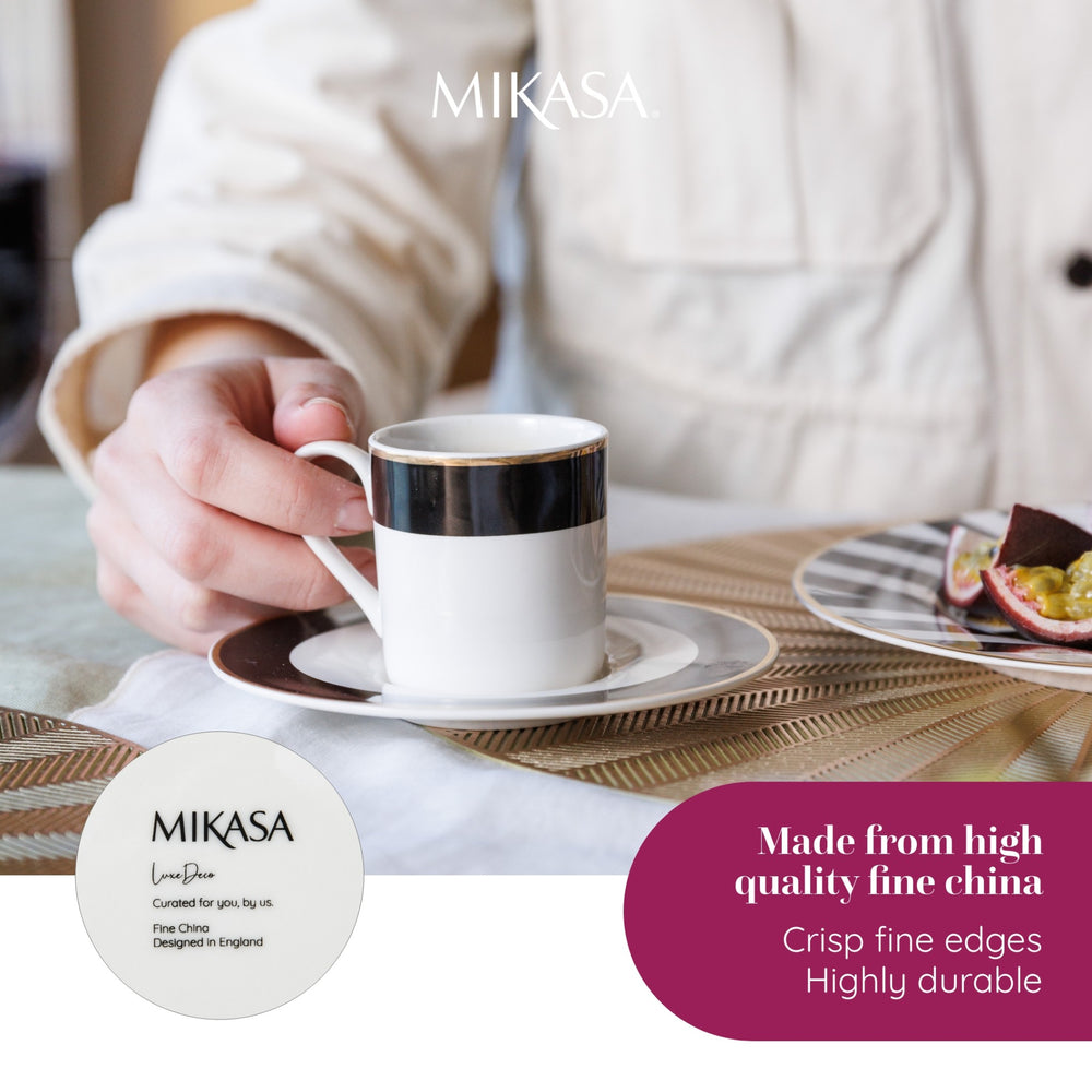Mikasa Luxe Deco China Espresso Cups and Saucers, Set of 2, 100ml