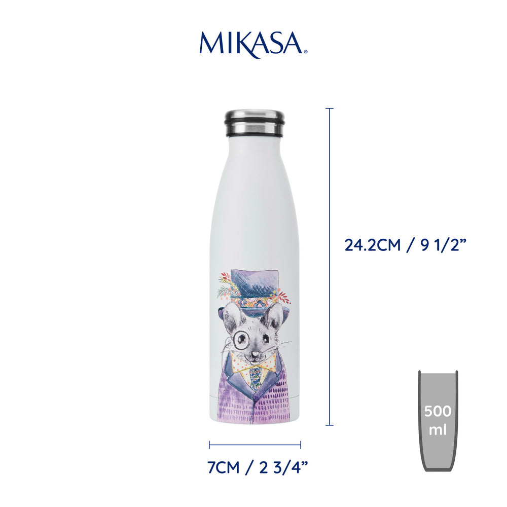 Mikasa Tipperleyhill Mouse Double-Walled Stainless Steel Water Bottle, 500ml
