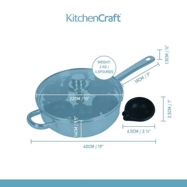 KitchenCraft Stainless Steel 6-Hole Egg Poacher, 28cm image 9