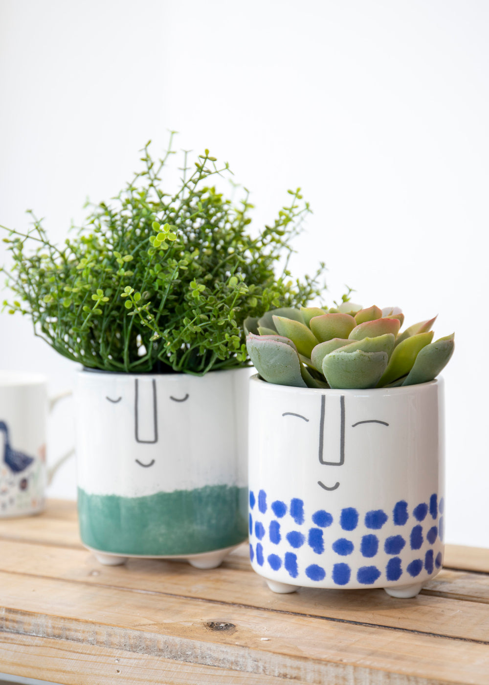 KitchenCraft Happy Face Planter, Dolomite, White / Blue