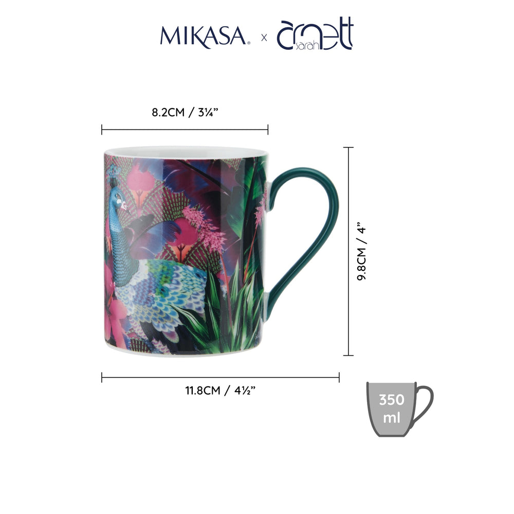 Mikasa x Sarah Arnett Porcelain Mug with Peacock Print, 350ml