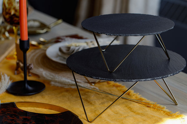 Artesà Tiered Serving Stand, 2 Slate Platters with Raised Metal Legs image 2