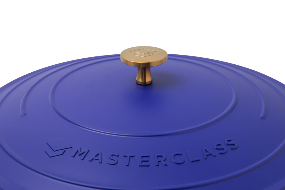 MasterClass Electric Blue Cast Aluminium Shallow Casserole Dish, 28cm, 4L