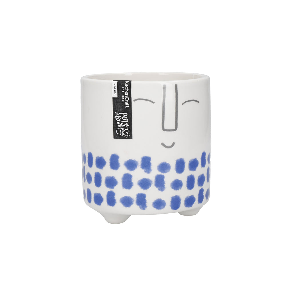 KitchenCraft Happy Face Planter, Dolomite, White / Blue