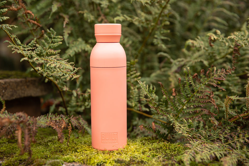 BUILT Planet Bottle, 500ml Recycled Reusable Water Bottle with Leakproof Lid - Coral Pink