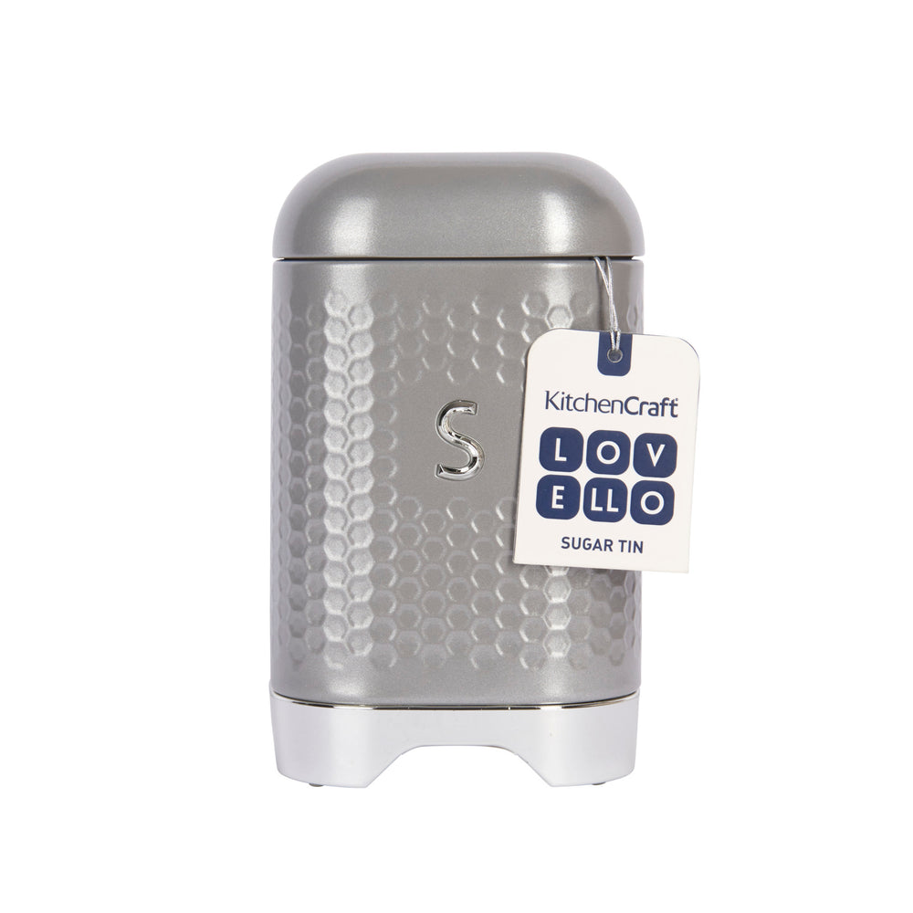 Lovello Retro Sugar Jar with Geometric Textured Finish - Shadow Grey