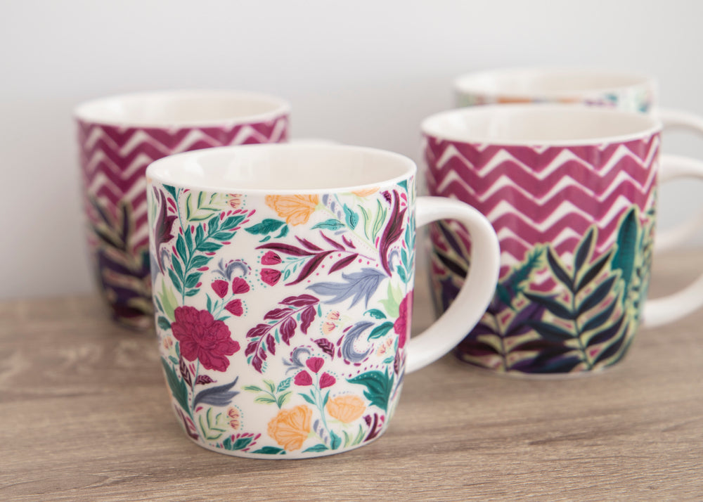 KitchenCraft Exotic Floral Mugs - Set of 4