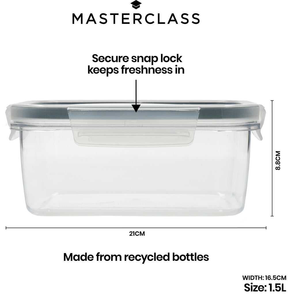 MasterClass Eco-Snap 1.5L Recycled Plastic Food Storage Container - Rectangular