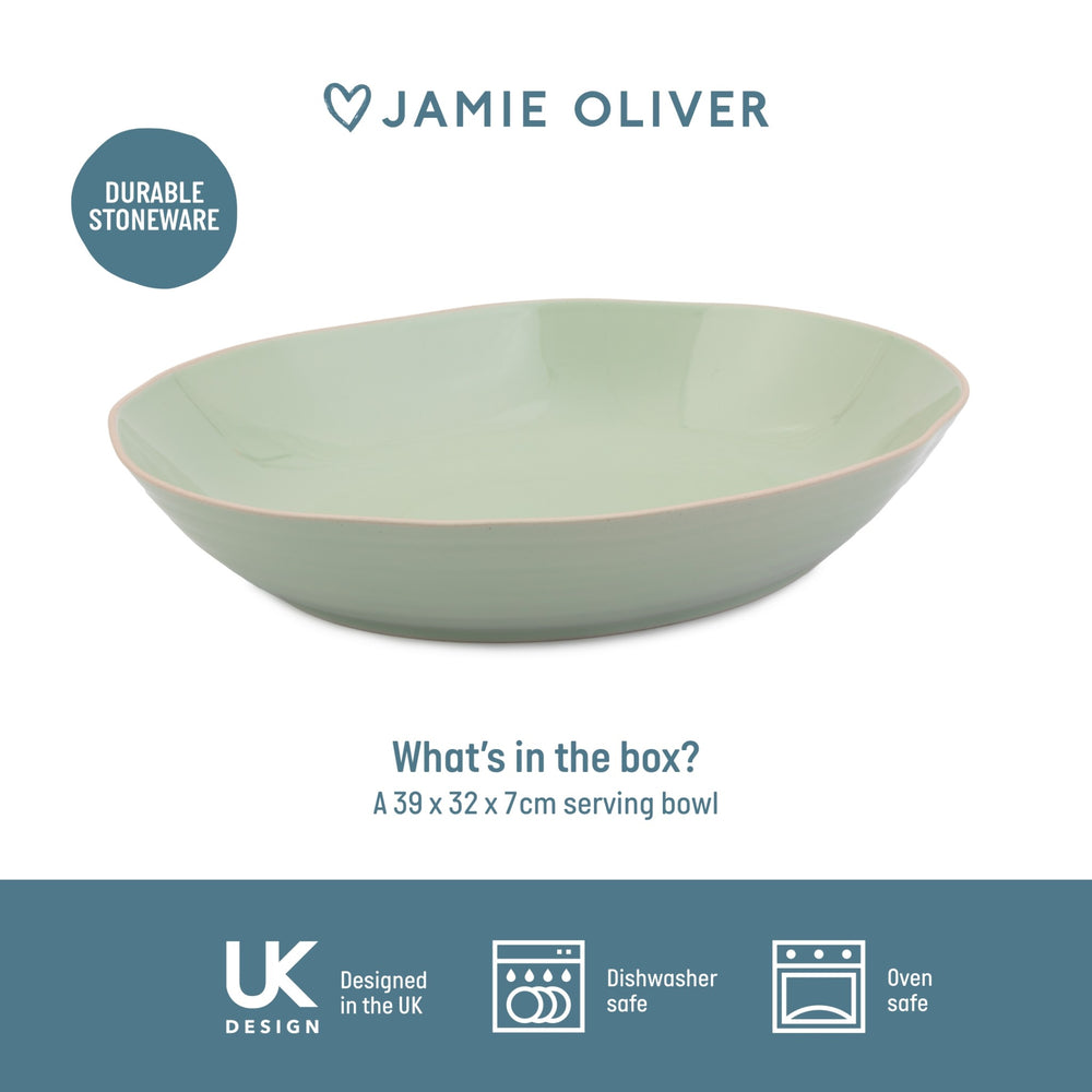 Jamie Oliver Big Love Serving Bowl, Stoneware, Green, 39 x 32cm